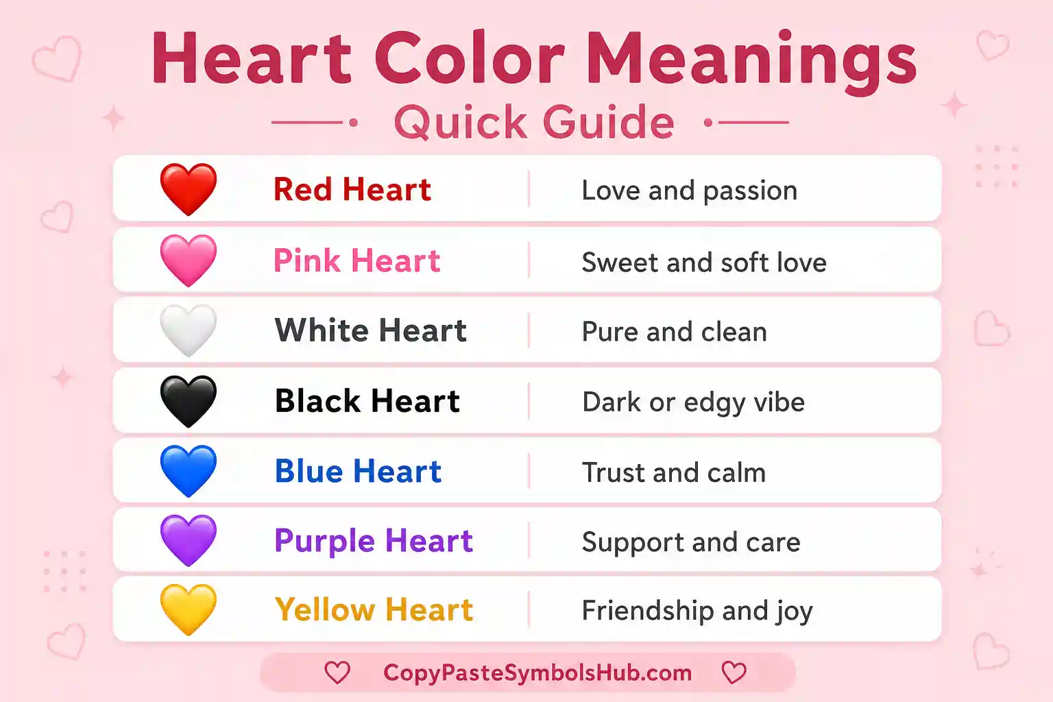 Heart symbol copy and paste color meanings quick reference guide