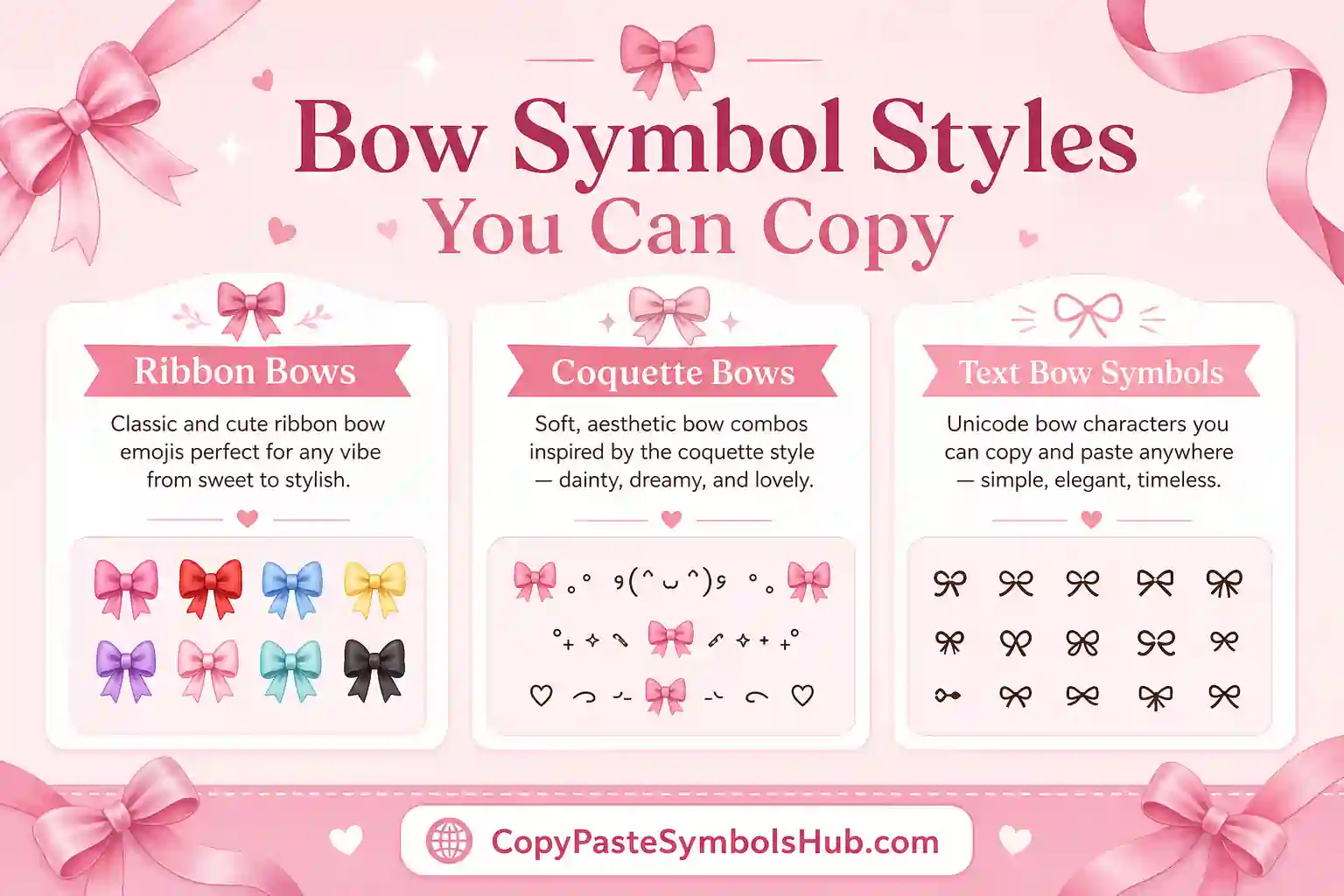 Bow copy and paste symbol styles ribbon coquette and text bows