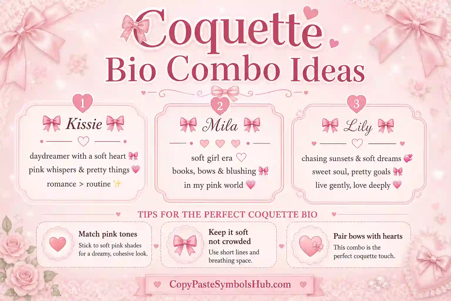 Coquette symbols copy and paste bio combo ideas and tips