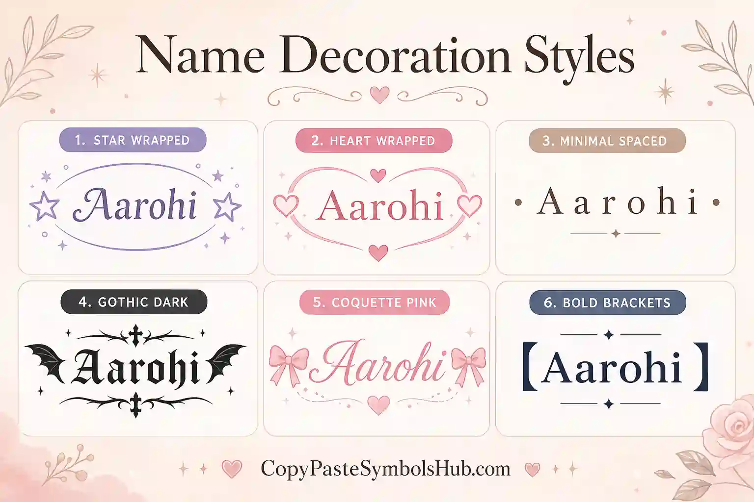 Name decorator style examples star heart gothic and coquette